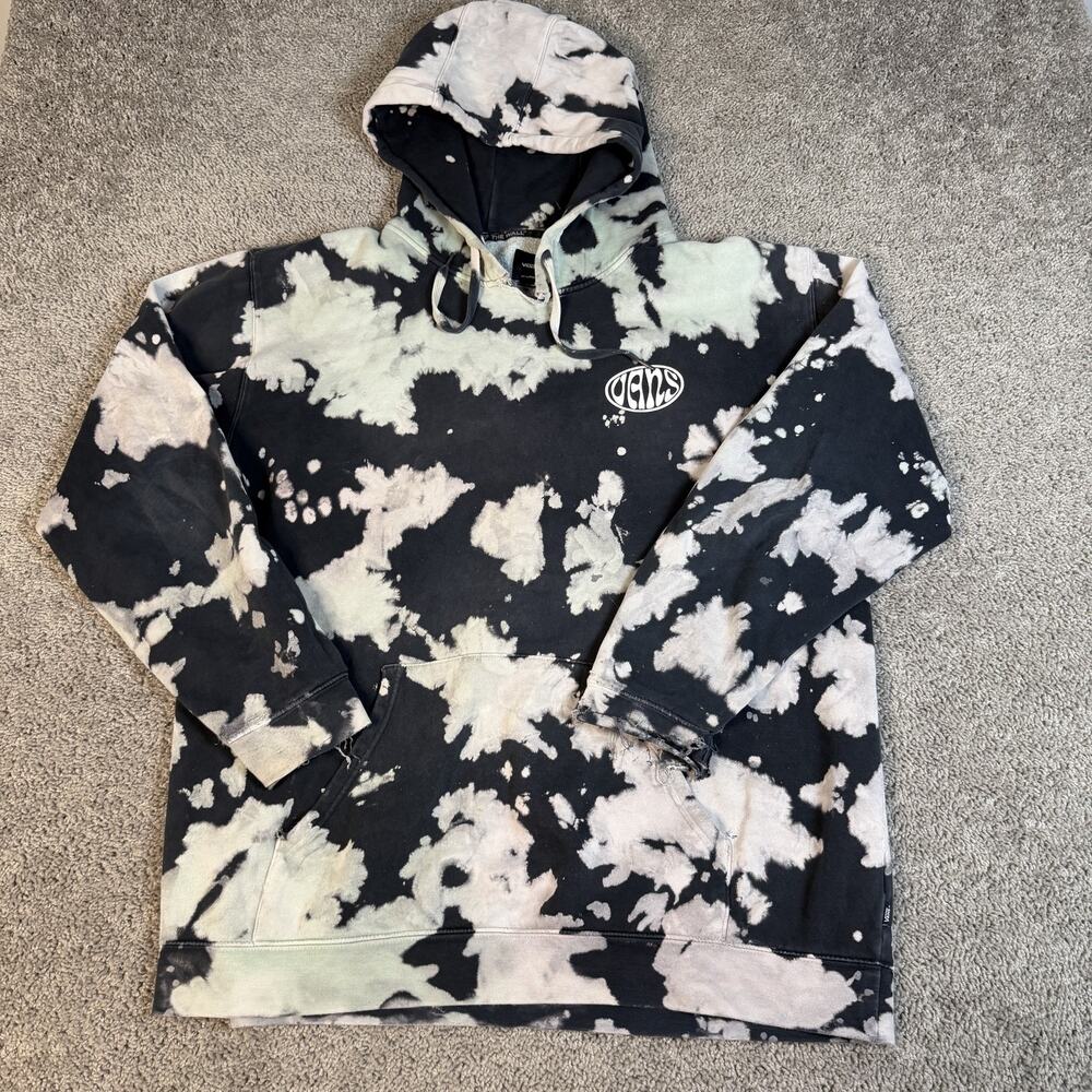 VANS Hoodie Mens 2XL Black Pullover Hooded Pockets Graphic Print Tie Dye
